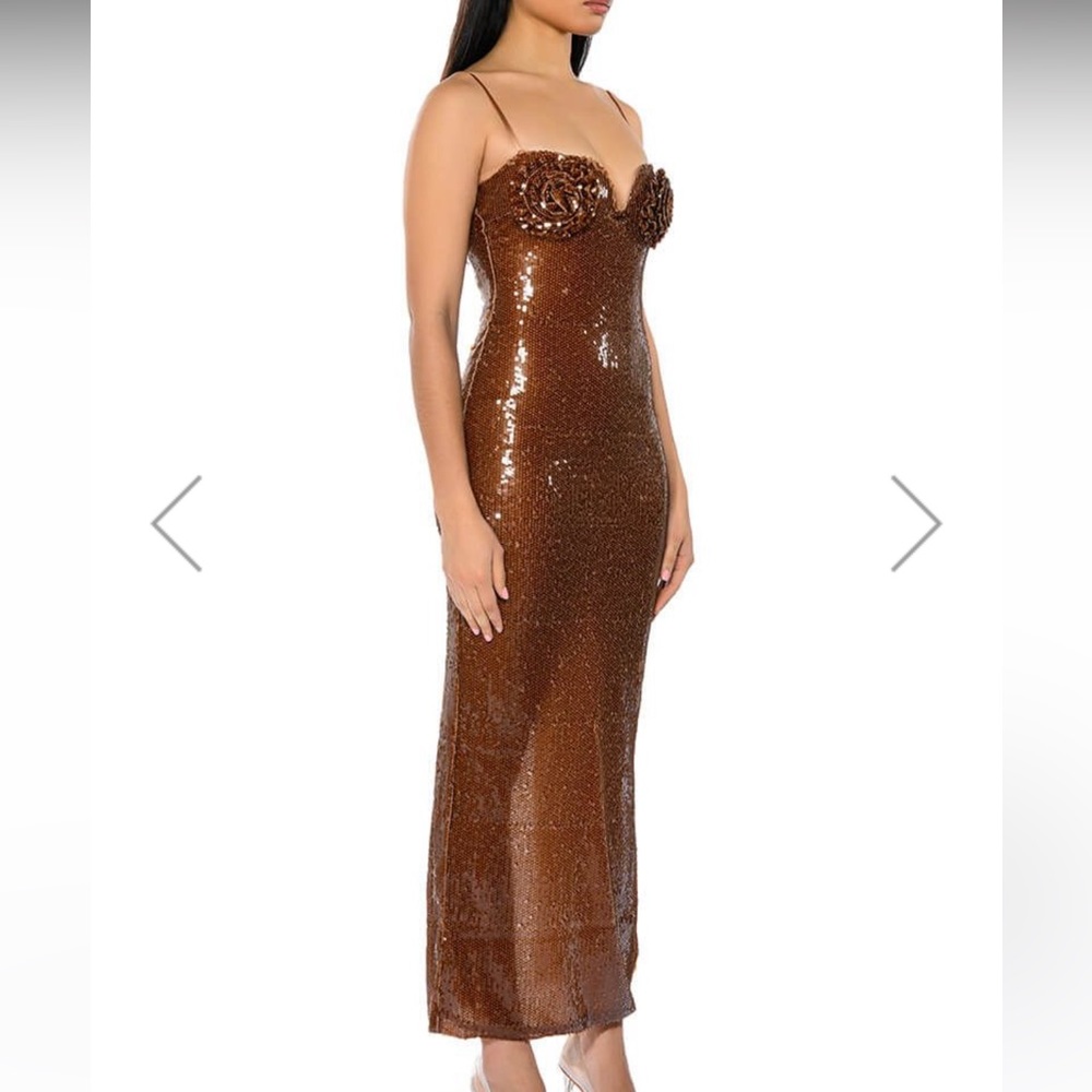 Akira brown sequin floral detail gown